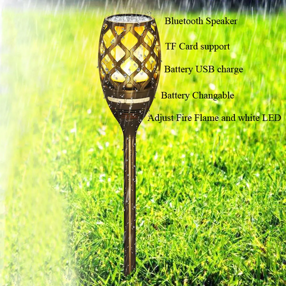 

Rechargeable Bluetooth Speaker flame Torch Light solar fire flicker dancing light With TF card Solar Garden Music Light