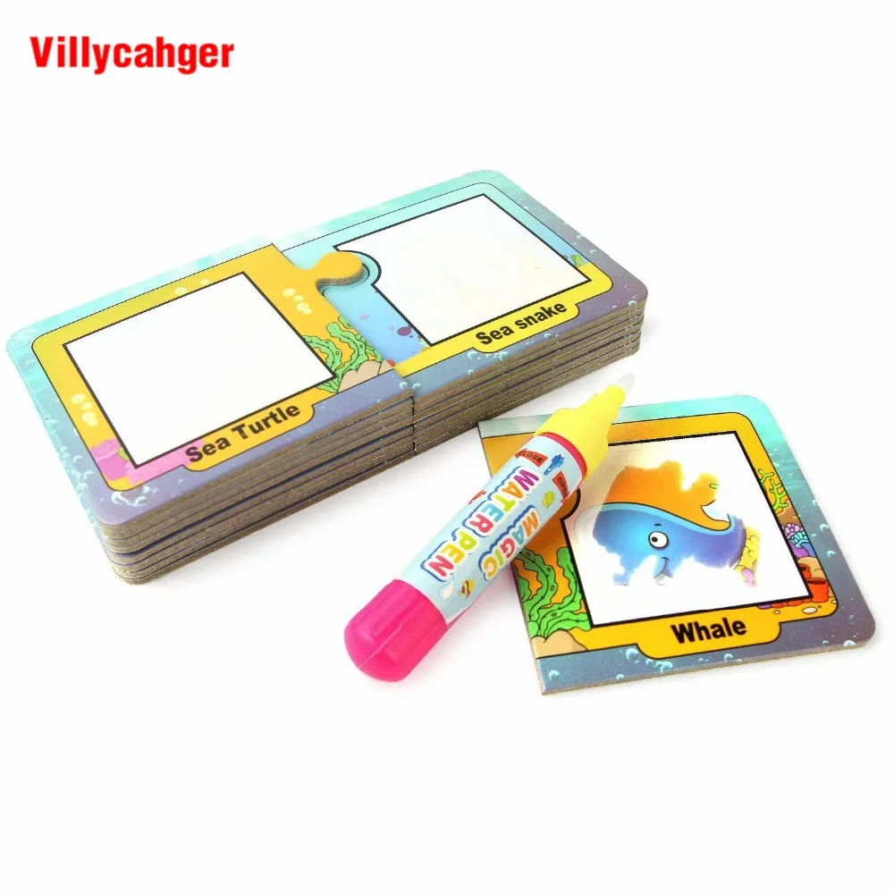 

16pcs/set Marine Theme Water Drawing Cards with 1 pen Doodle Graffiti Cards Reusable Painting Toys Educational Toys for Kids