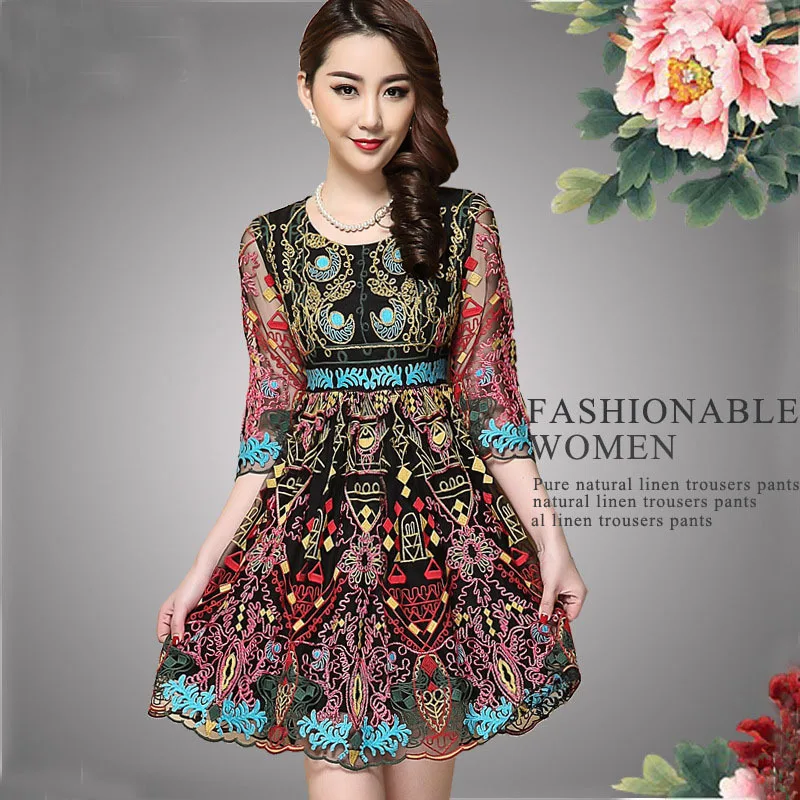 2015 spring runway short dress women's embroidery ...