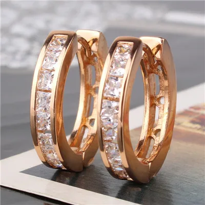 BUDONG модные серьги-кольца с кристаллами для женщин, серебро/золото, белый кубический цирконий, свадебные украшения E135 - Окраска металла: 18k gold plated