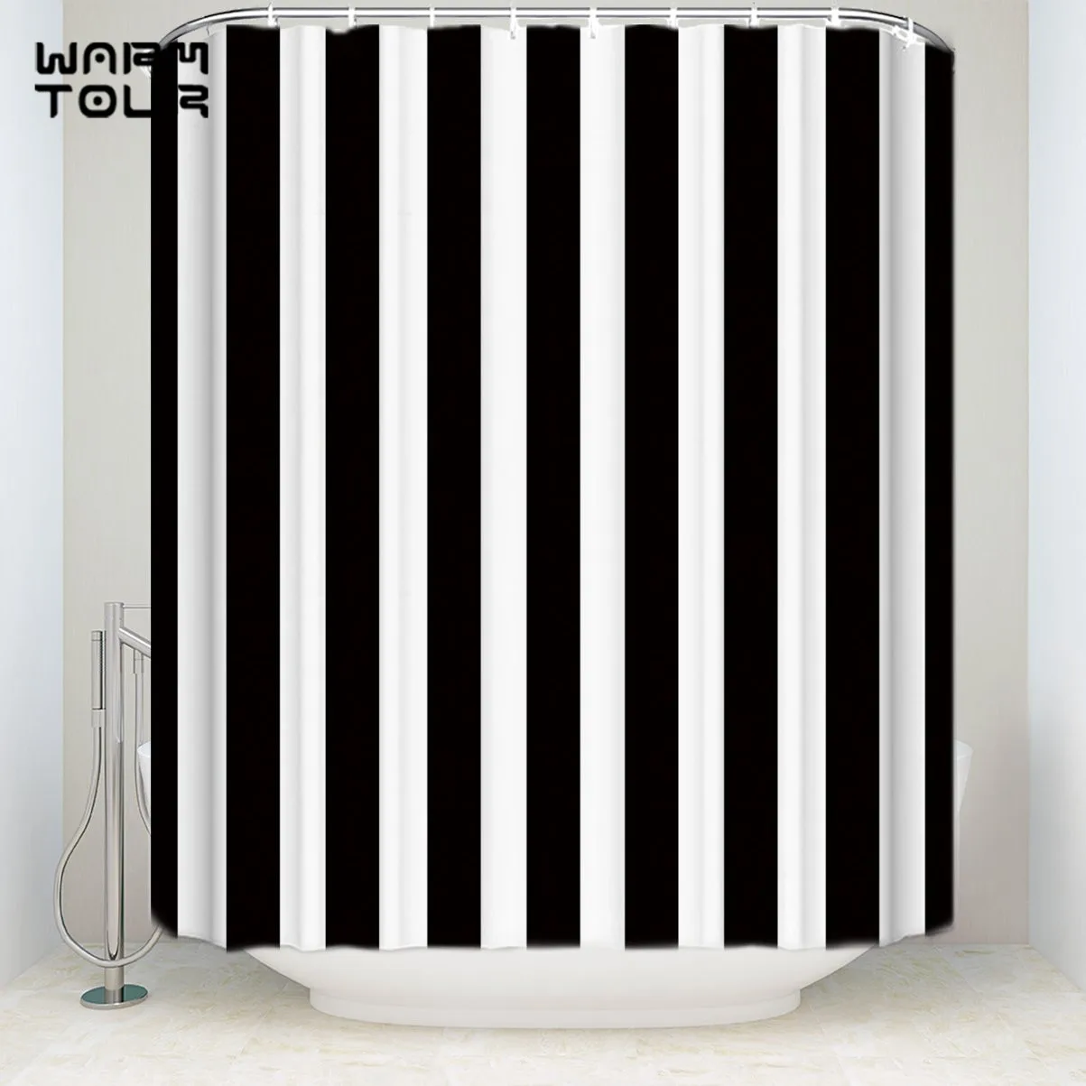 Extra Long Fabric Bath Shower Curtains Black And White Vertical Stripe