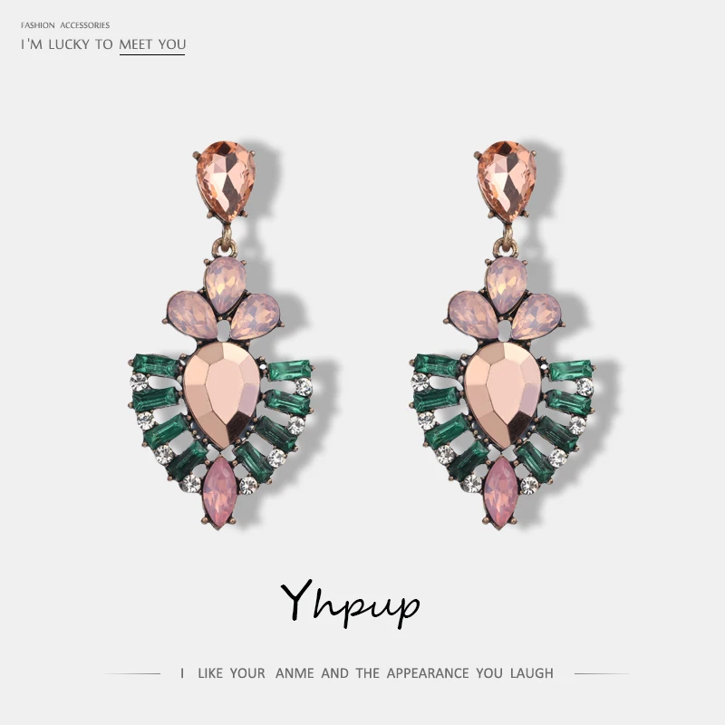 

Yhpup European Romantic Luxury Pink Opal Crystal Elegant Fashion Women Dangle Earrings Bijoux For Wedding Party Gift Oorbellen