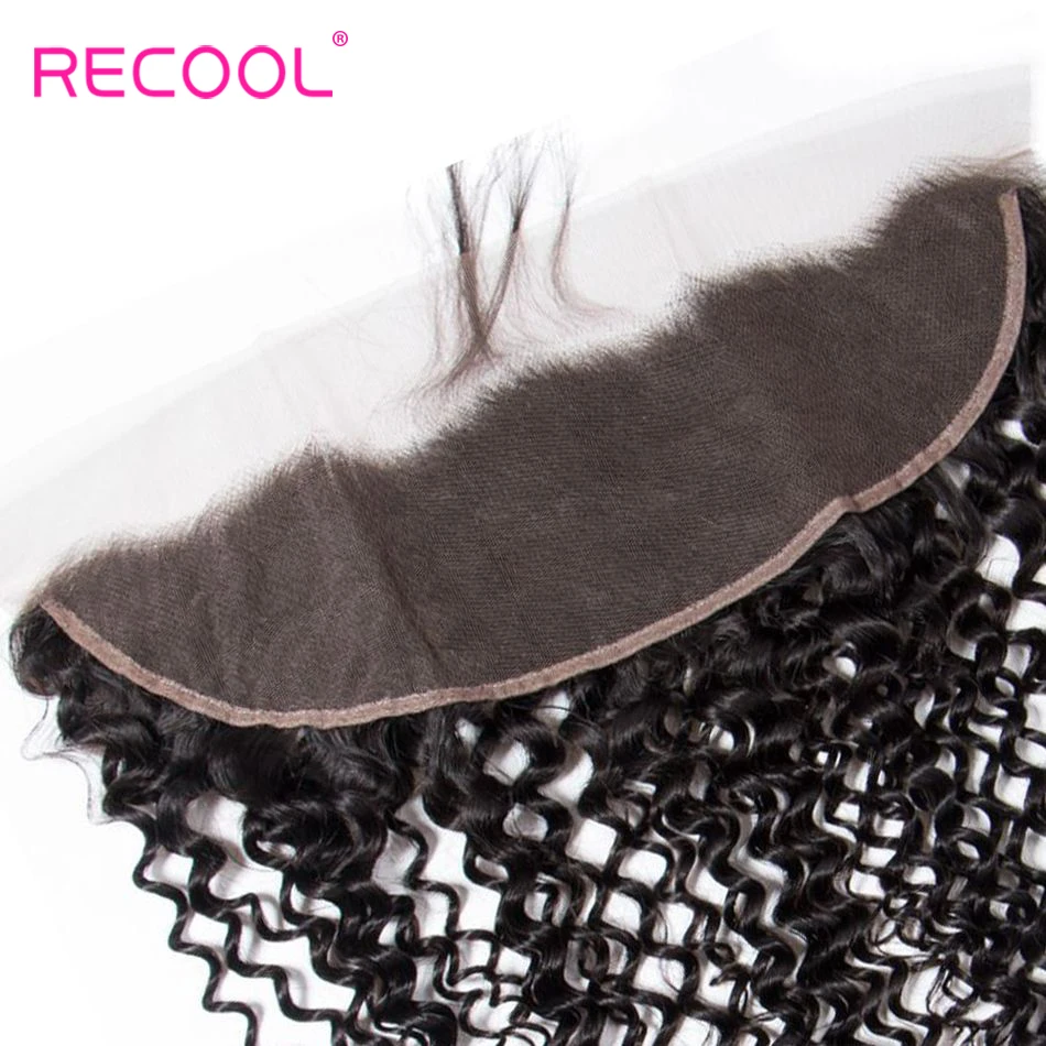 Recool вьющиеся человеческие волосы 3 пучка с фронтальным закрытием HD прозрачные бразильские волосы переплетения пучки с кружевной фронтальной застежкой