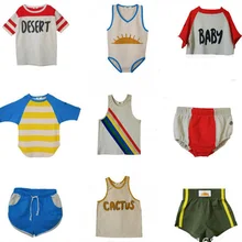 Комплекты детской одежды пляжная одежда для девочек футболки для девочек детские комбинезоны, хлопковая Футболка с изображением кактуса и солнца детские штаны для маленьких мальчиков летние топы