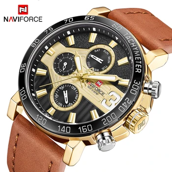 

NAVIFORCE Top Luxury Brand Fashion Gold Men's Watches Business Quartz Watch Clock Leather Sports Male Hour Relogio Masculino