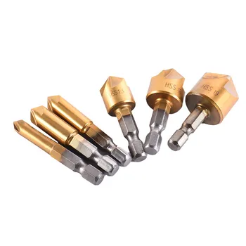 

6PCS 5 Flute Chamfer Countersink 1/4" Hex Shank HSS 90 Degree Wood Chamfering Cutter Chamfer 6mm-19mm Countersink Drill Bit