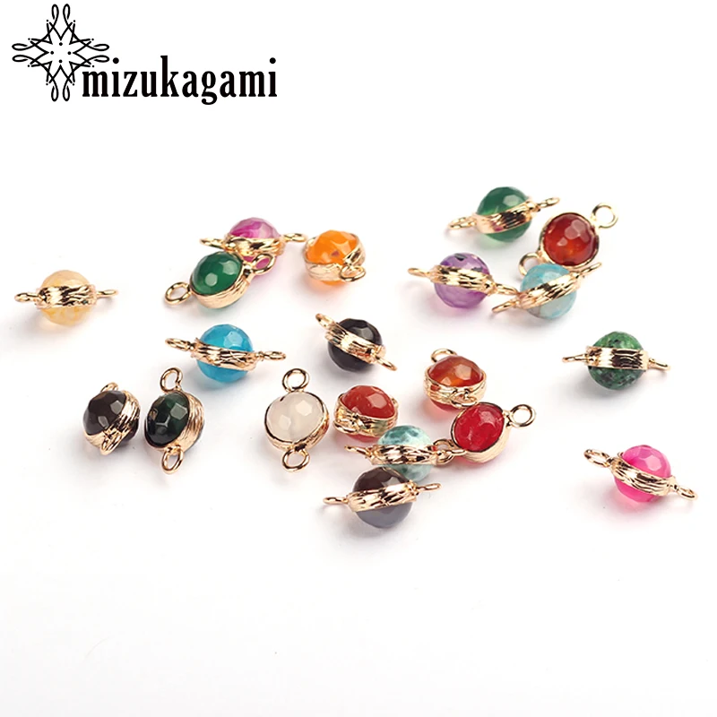 

8mm Natural Stone Charms Pendant Round Ball Beads Mixture Colour Double Hole Connector Charms Pendant For Jewelry Accessories