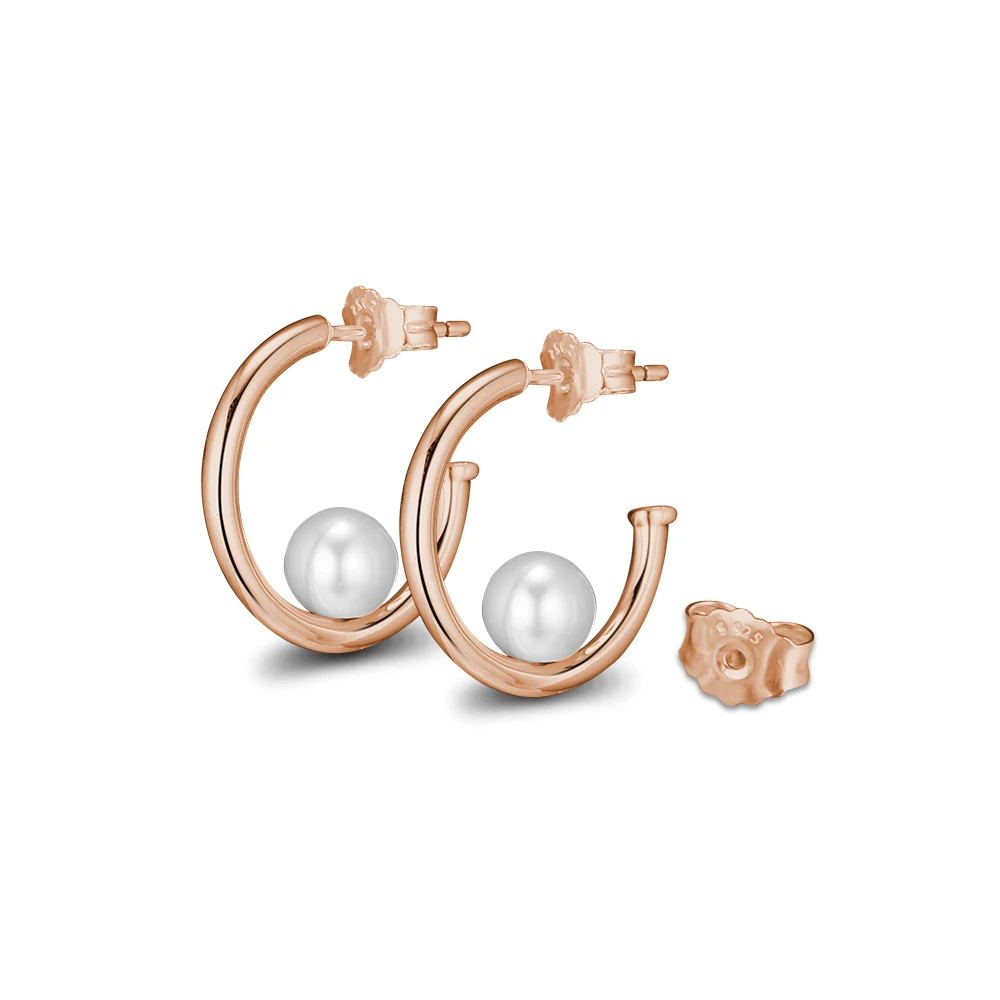 

Pandulaso Contemporary Pearls Hoop Earrings Rose Gold Jewelry Anniversay Gift Rose Gold Earring for Women Make Up
