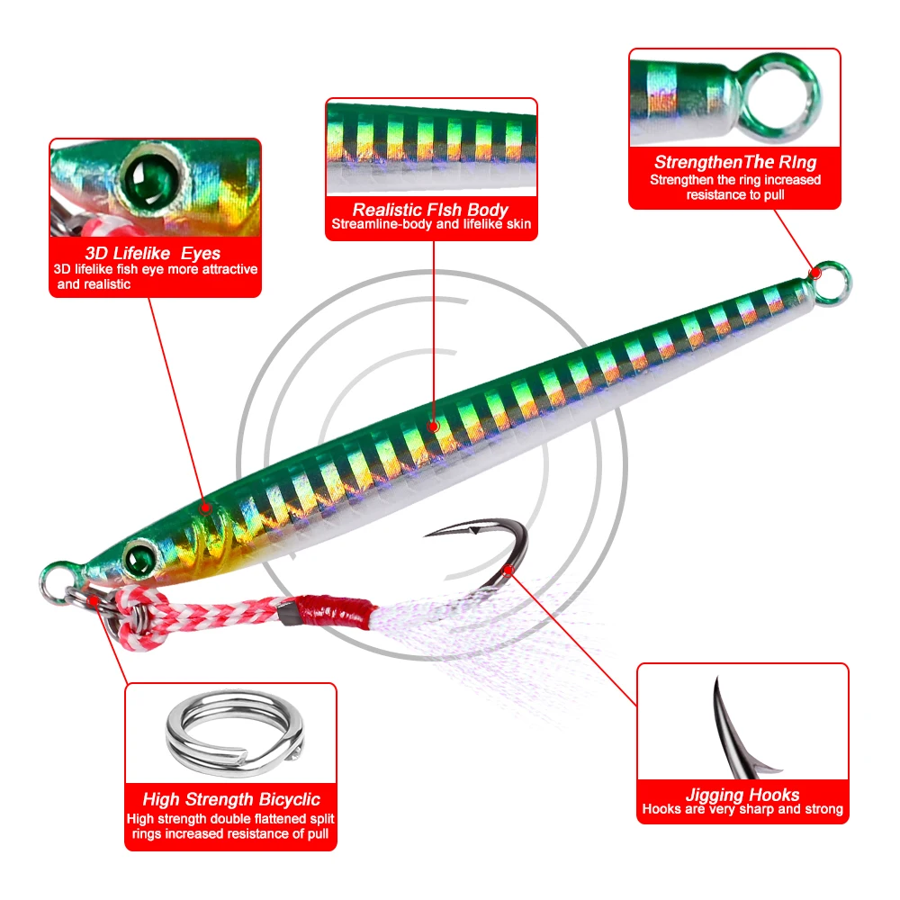 5 шт./лот, свинцовая рыба, 7 г-100 г/6 см-13,5 см, металлический джиг, приманка для рыбалки, 5 цветов, нож с блестками, воблер, искусственная жесткая приманка