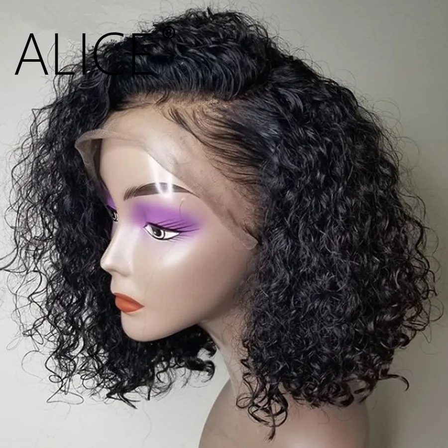 Алиса кудрявые парики на кружеве для женщин 150% предварительно выщипанные бразильские волосы remy кружевные передние человеческие волосы парики с детскими волосами без клея