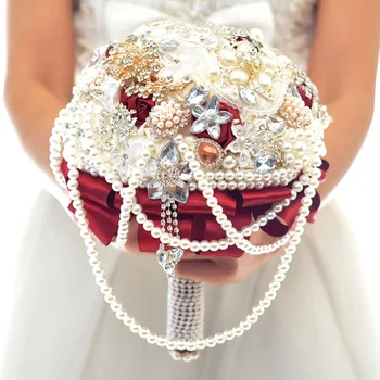 

Bridal Wedding Bouquet Flower Beading Crystal Pearls Artificial Silk Flower handmade Bridal Flowers Bridesmaid Flower Bouquet