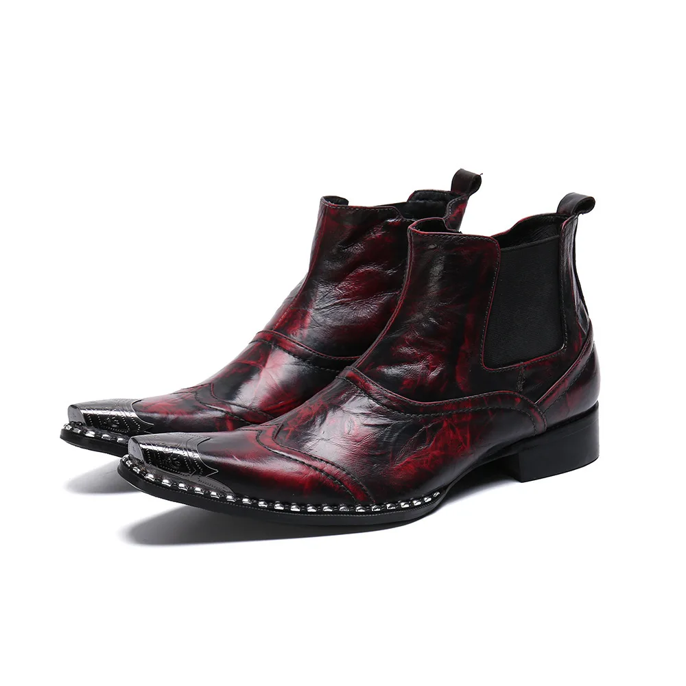 

2019 Men Fashion Formal Office Dress Shoes Iron Pointed Toe Red Casual Boots