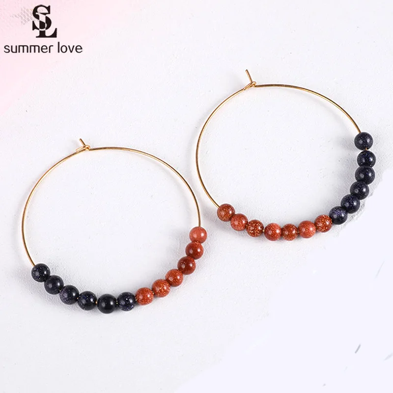 

2019 New Natual Stone Circle Hoop Earrings for Women Bohemian Handmade Big Round Loop Earring Fashion Jewelry Wholesale