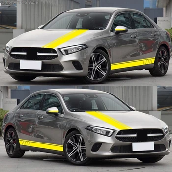 

1Set Sport Racing Stripes Car Styling Door Side Skirt Sticker Auto Body Vinyl Decals For Rear View Mirror, Hood, Car Side Body