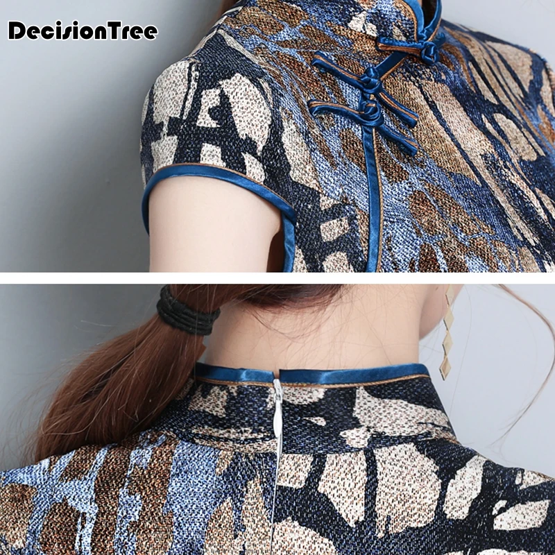 2019 verano vintage de las mujeres chinas de satén de seda cheongsam vestido qipao baile vestido de flores las mujeres chino vestido oriental - 5