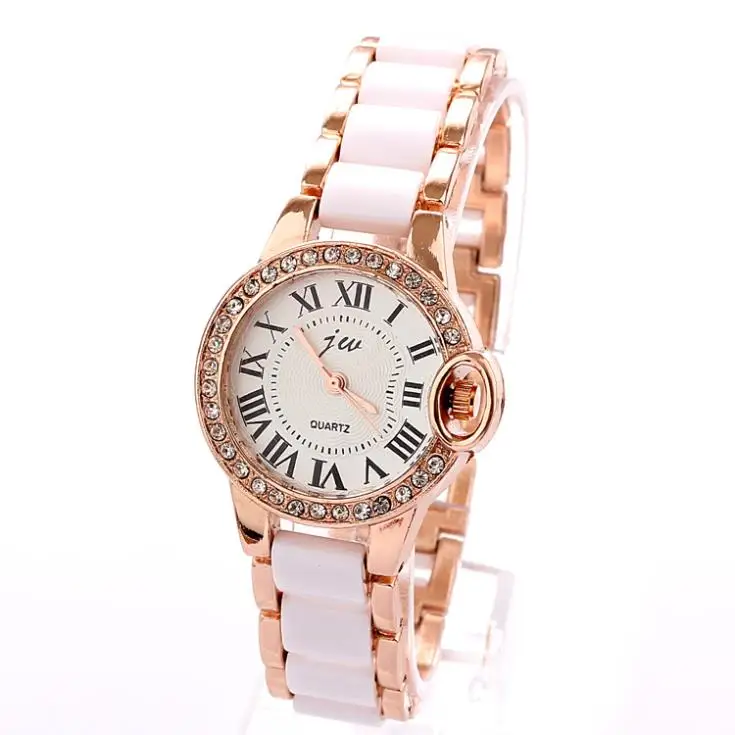 Luxury Fashion Rose Gold Plated Womens White Rhinestone Student Watches Ceramic Watch Roman Numbers Free Shipping Wholesale | Наручные