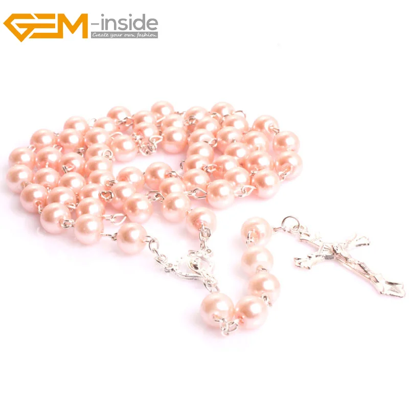 Femmes Hommes Prière Catholique Chapelet de Perles Jesus Pendentif Croix Collier
