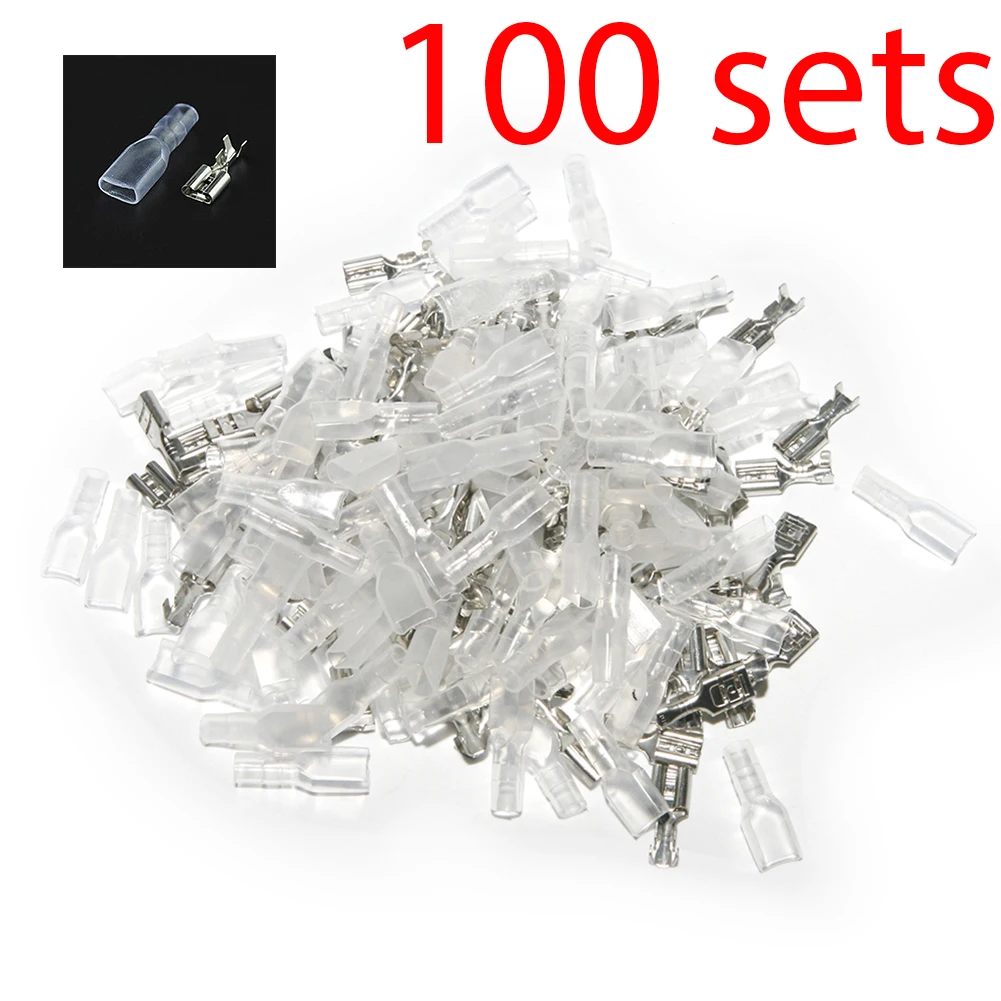 

100pcs 4.8mm Crimp Terminal Female Spade Connector 22-16AWG w/ Insulating Sleeve