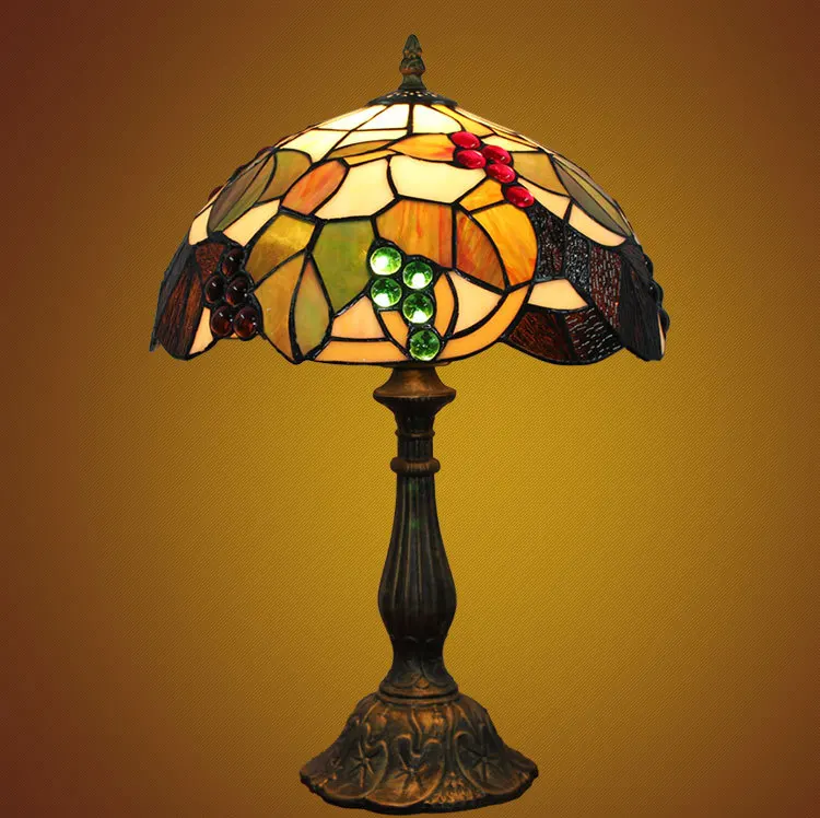 

12 Inch Dragonfly grape Stained Glass Lampshade Tiffany Table Lamp Country Style Bedside Lamp E27 110-240V