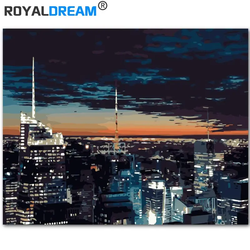 ROYALDREAM Нью-Йорк Архитектура DIY краски ing по номерам комплект краски на холсте ing каллиграфия для домашнего декора - Цвет: niuyuejianzhu