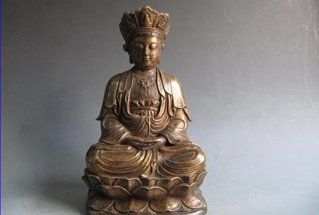 

150401 S0337 12 Tibet Buddhiam Bronze Carved lotus flower Sakyamuni Bodhisattva Buddha Statue