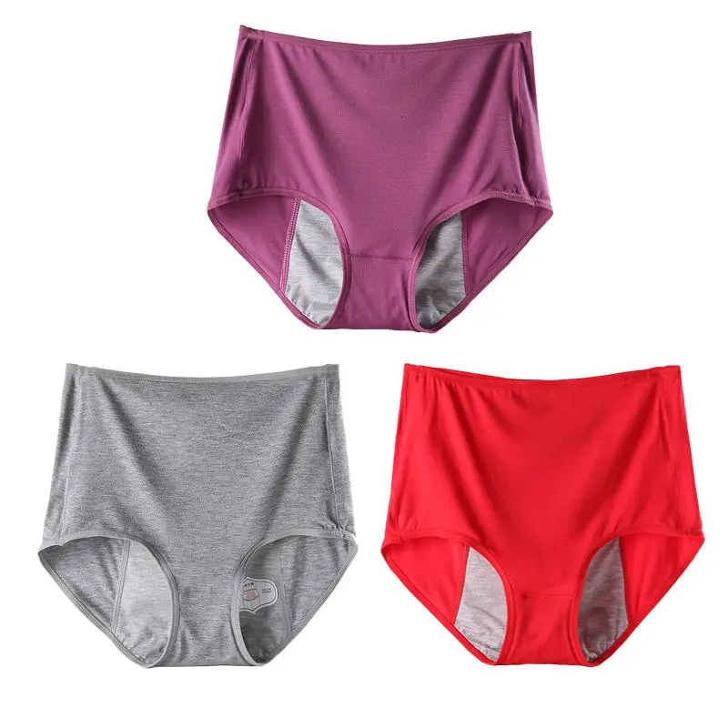 DKERT 3pcs/lot Women Menstrual Period Panties Ladies Underwear Seamless Plus Size Physiological Leakproof Female Briefs - Цвет: Purple Grey Red