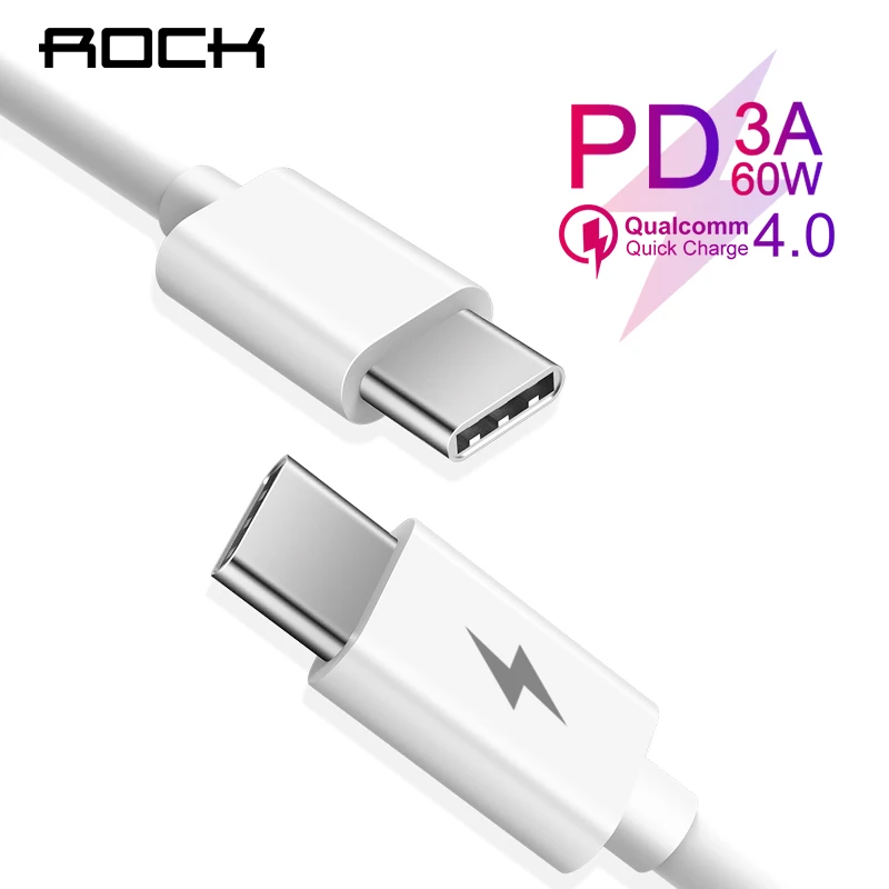 

ROCK PD 3A USB Type C to Type C Cable For Macbook pro Charger Cable 60w QC 4.0 fast charging Data Cord For Xiaomi Type-c Devices