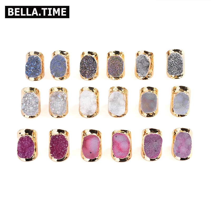 

Boho Natural Stone Rings For Women Trendy White Rose Pink Gray Blue Pear Quartz Gold Plate Copper Ring Female Party Jewelry RI06
