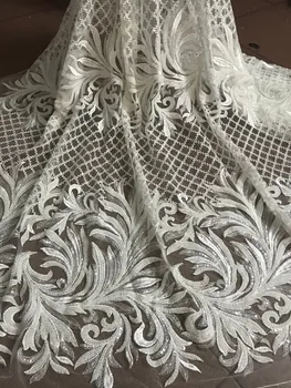 

African Lace Fabrics ZH1871520 White Bridal Nigerian French Lace Fabric 2018 High Quality Beaded Tulle Fabric