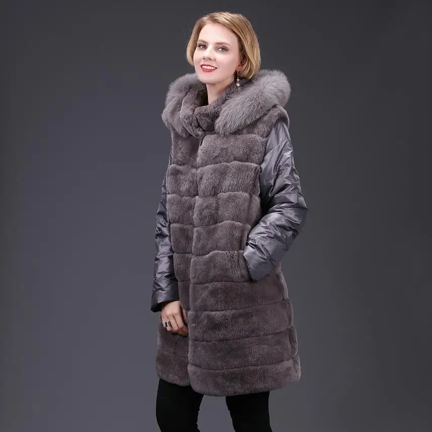 Новое Женское пальто с натуральным кроличьим мехом осенне-зимнее пальто с натуральным мехом кроличий мех модная повседневная теплая Европейская и американская - Цвет: Khaki