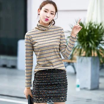 

Sets the new 2017 ladies knit female turtleneck render stripe coat of cultivate one's morality