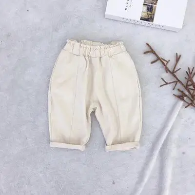 Штаны для мальчиков; Новая продукция; брюки из натурального хлопка в Корейском стиле для мальчиков и девочек; цветные повседневные штаны - Цвет: Бежевый