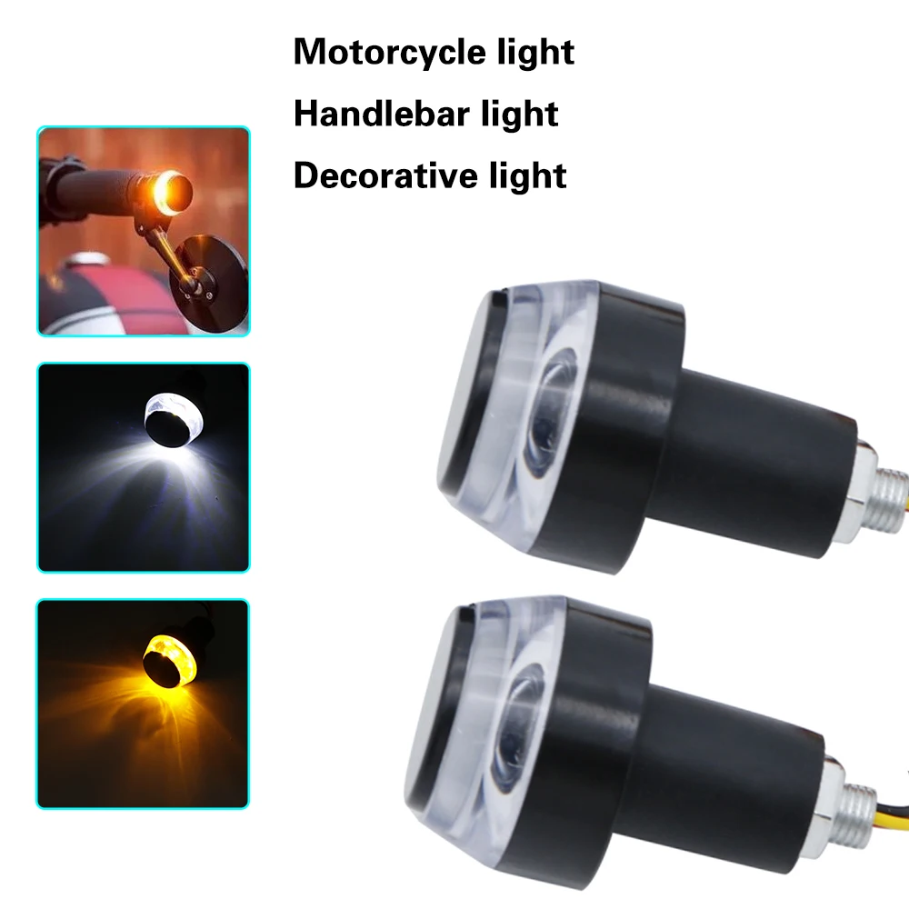 Black 2 PCS Motorcycle Amber LED Handle Bar End Indicator Grip Plug Turn Signal Light For 22mm Handlebar Moto (6)