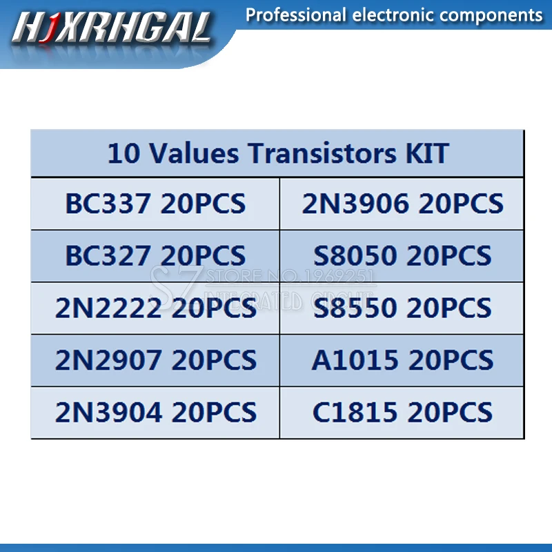 10 стоимость 200 шт. BC337 BC327 2N2222 2N2907 2N3904 2N3906 S8050 S8550 A1015 C1815 транзисторный набор транзисторы hjxrhgal