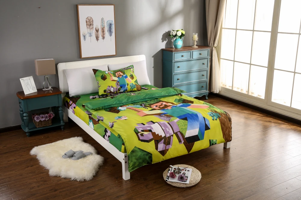 3pcs font b minecraft b font bedding sets 100 cotton kids bed linen with duvet cover