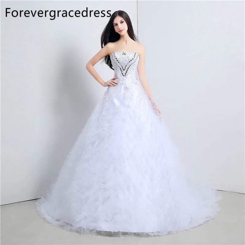 

Forevergracedress Luxury Wedding Dress Strapless Sleeveless Appliques Tulle Long Lace Up Back Bridal Gown Plus Size Custom Made