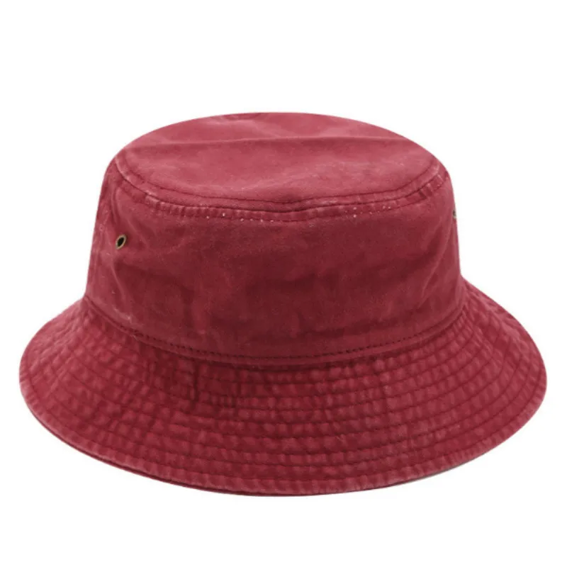 Vintage Washed Denim Bucket Hat Blank Jean Fishing Cap Flat Top Fisherman Sun Hat Wide Brim Beach Panama Outdoor Sports Sunhat - Цвет: wine red