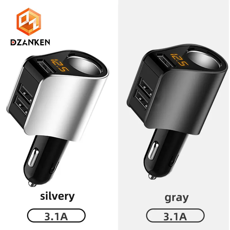 

Car USB Charger with 3USB Cigarette Lighter Real-time Battery Voltage Fast Charger 12V-24V 3.6A Power Adapter for IPhone IPad
