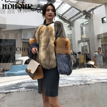 HDHOHR New Women's Real Fur Coats Natural Mink Fur Coats Fashion Warm Winter Fur Jackets Short Fox Fur Parka For Female