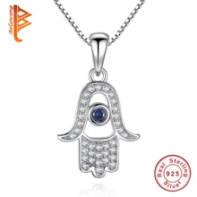 BELAWANG Mano De Fátima y Mal de Ojo Colgante de Collar de Plata de Ley 925 Collar de Cristal Moda Palma Mano de Hamsa Collar de Las Mujeres