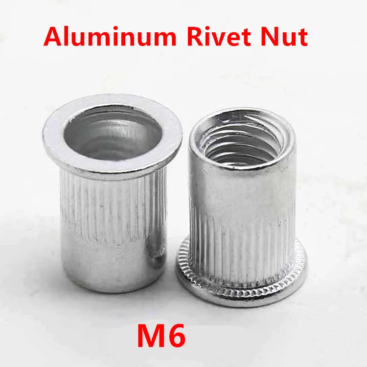 100pcs M6 Auminum Rivet Nuts Knurled Nuts Rivnut Flat Head Threaded