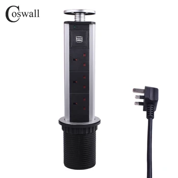 

COSWALL 13A PULL POP UP 3 Power UK Socket 2 USB Charging Port Kitchen Table Desktop Sockets Retractable Countertops Worktop