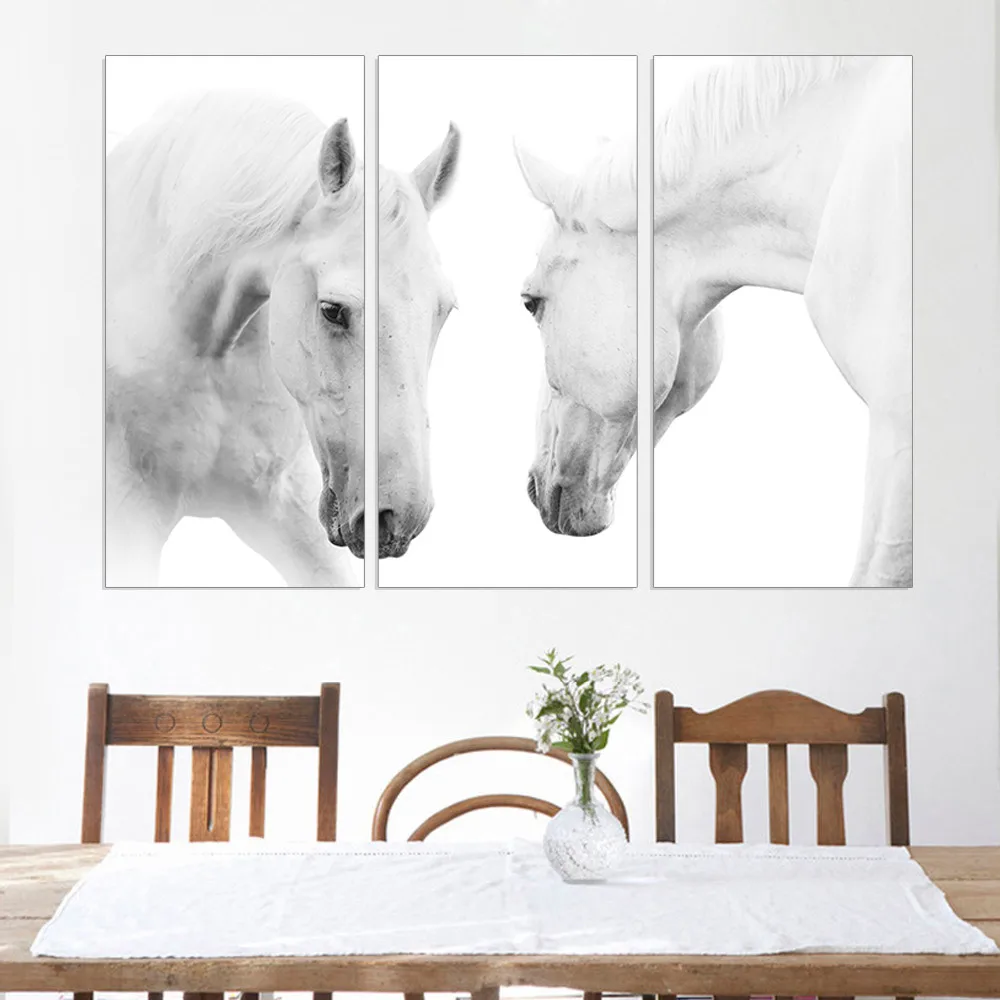 Modern White Horse Canvas Painting Animal Head Photo Art Print Wall Sticker Picture Oil Home Decoration Unframed 3pcs | Дом и сад