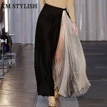 Новая европейская Высокая уличная плиссированная Лоскутная юбка газовая кружевная Свободная юбка до щиколотки
