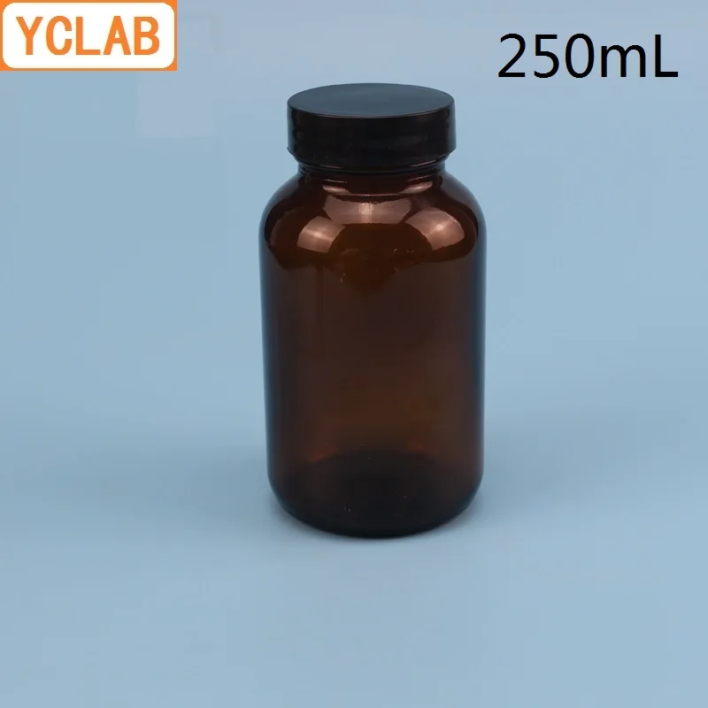 

YCLAB 250mL Medicament Bottle Wide Mouth with Screw Cap Lid Brown Amber Glass Drug Agentia Sample Specimen Hospital Laboratory