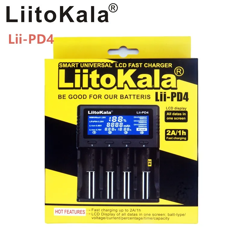 Умное устройство для зарядки никель-металлогидридных аккумуляторов от компании Liitokala: lii-PD4 18650 26650 1,2 V AA, AAA, никель-металл-гидридного 3,7 V литиевая батарея зарядное устройство 26650 четыре умных слот Универсальное зарядное устройство переменного тока