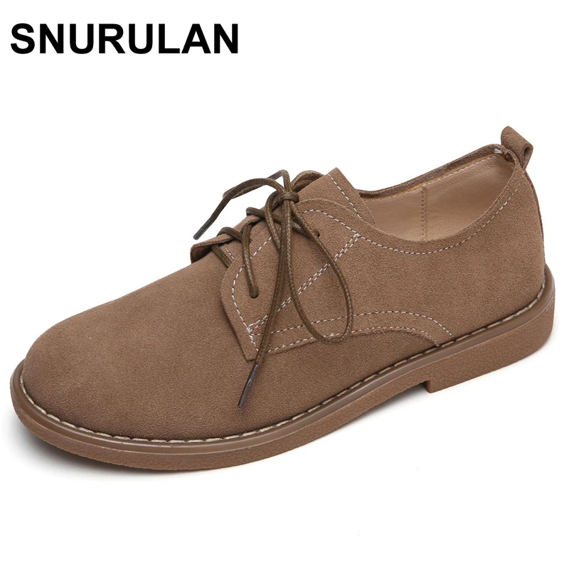 

SNURULAN Shoes Women New Cow Suede 2017 Autumn Women Lace up Leisure Non Slip Shoes Personality Round Toe Fashion Boots