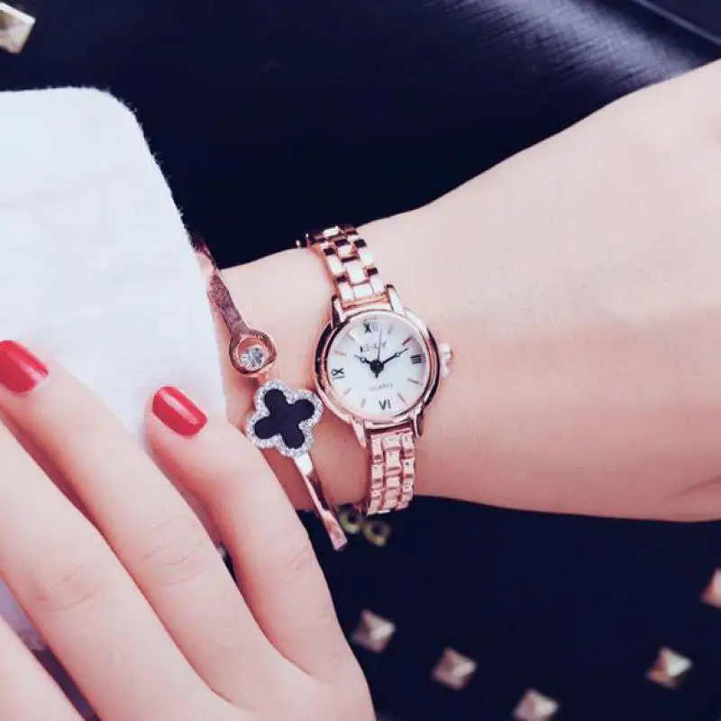 

Luxury Ulzzang Rose Gold Silver Thin Strap Quartz Wrist Watch Timer Bracelet for Women Girls Full Stainless Steel