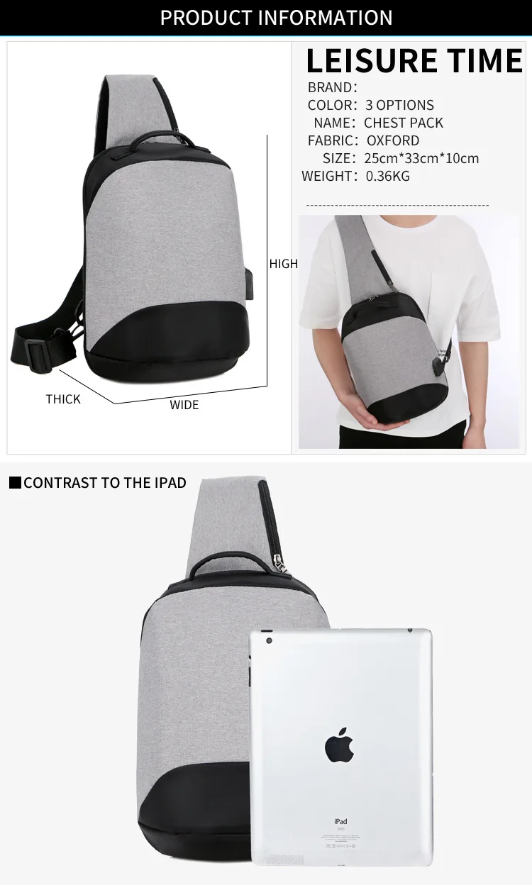Компактные Сумки на одно плечо, usb зарядка, 10 дюймов, водонепроницаемые сумки через плечо, противоугонная нагрудная сумка, унисекс, короткая походная сумка-мессенджер