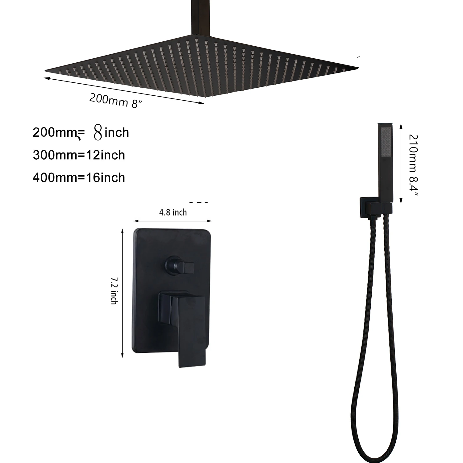 Kaufen KEMAIDI Bad 2 weg LED Dusche Wasserhahn Set Schwarz 3 Funktionen 8 12 16 LED Dusche Kopf Mixer tap W Regen Hand Dusche Armaturen